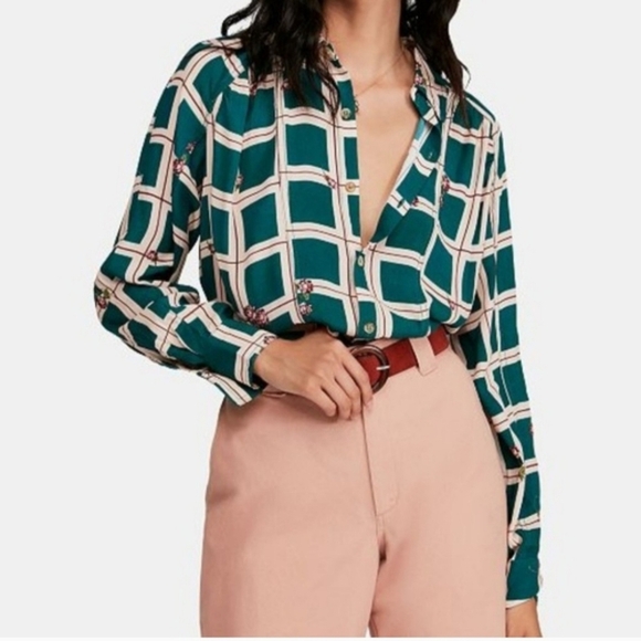Free People women's window to my heart button-down blouse top size M gre… - Picture 1 of 7